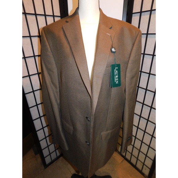 NEW Men's Ralph Lauren Brown/ Blue Herringbone Tan Classic Suit Jacket 44L